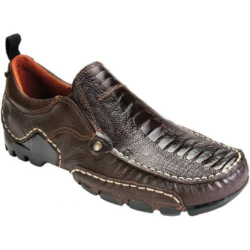 Belvedere "Lobo" Brown Genuine Ostrich and Leather Loafer Shoes